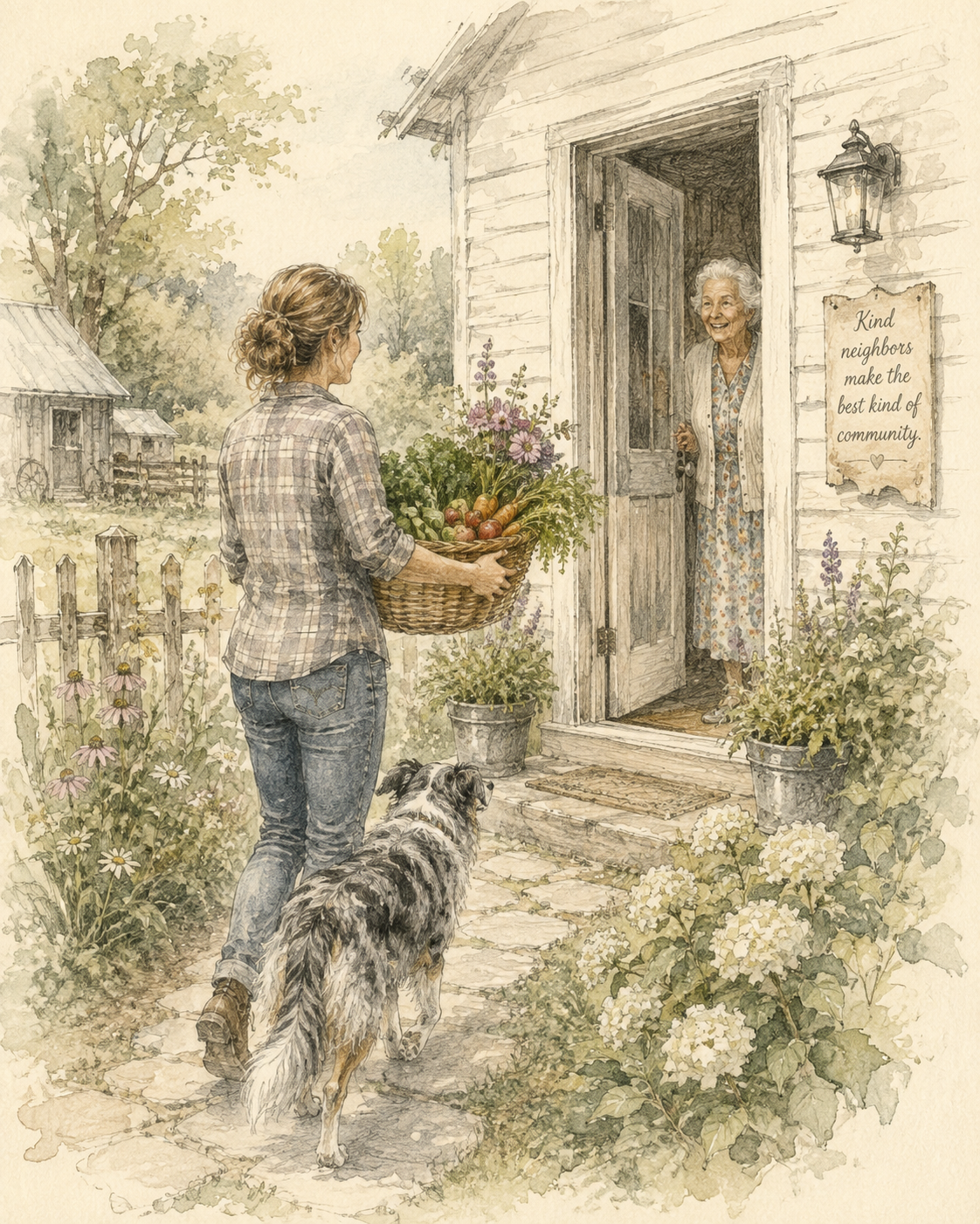 A rustic farmstead surrounded by fields, evoking the spirit of community and interdependence in homestead living