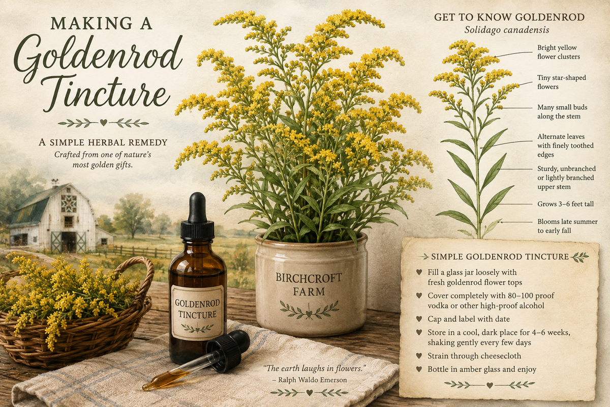 Fresh goldenrod flowering tops gathered for making a homemade herbal tincture