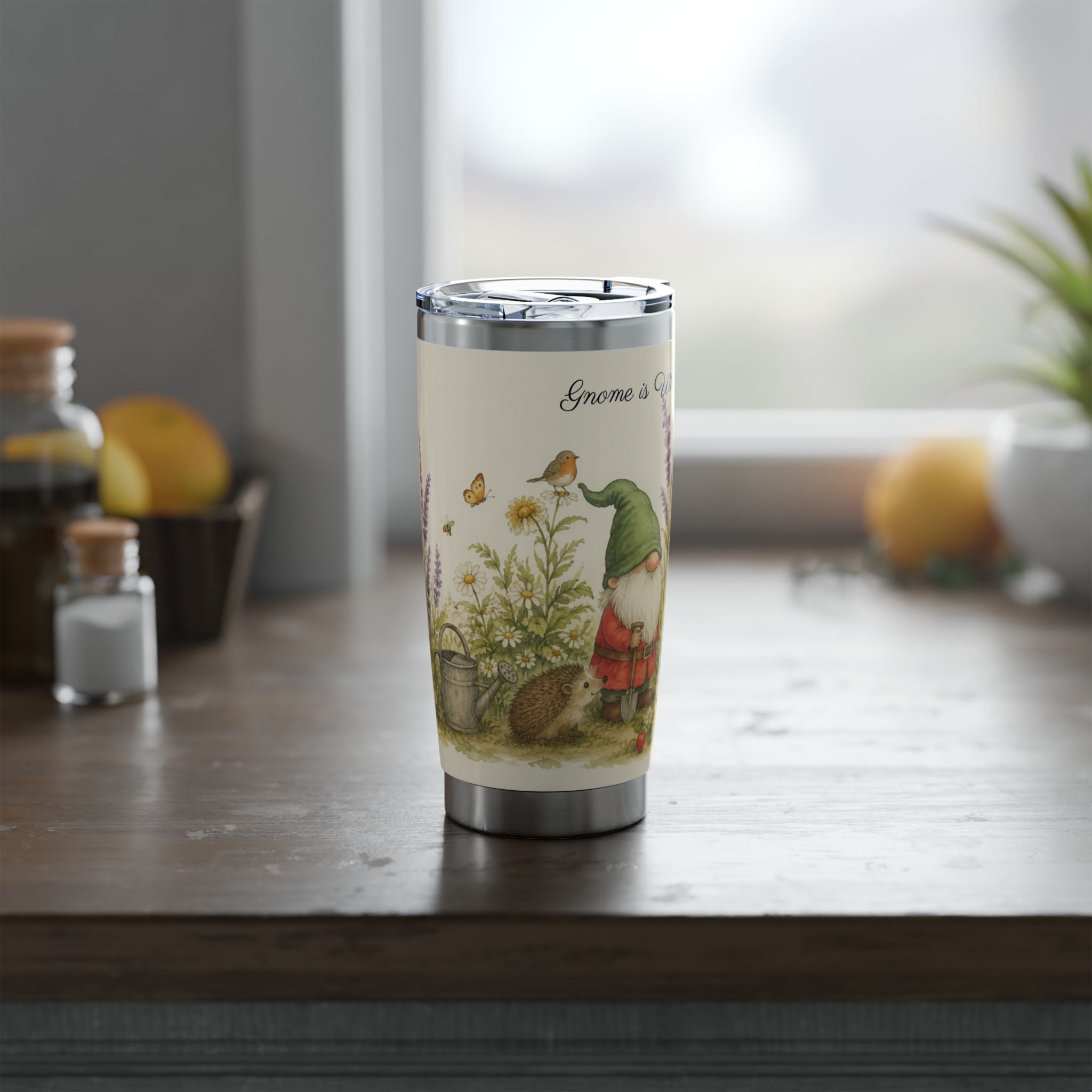 Gnome Is Where the Garden Is Tumbler – Whimsical Garden Gnome Travel Cup