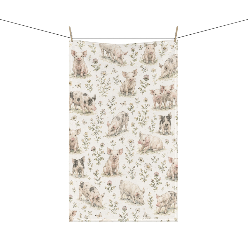 Piglet Pattern Cotton Tea Towel — Farmhouse Kitchen Decor