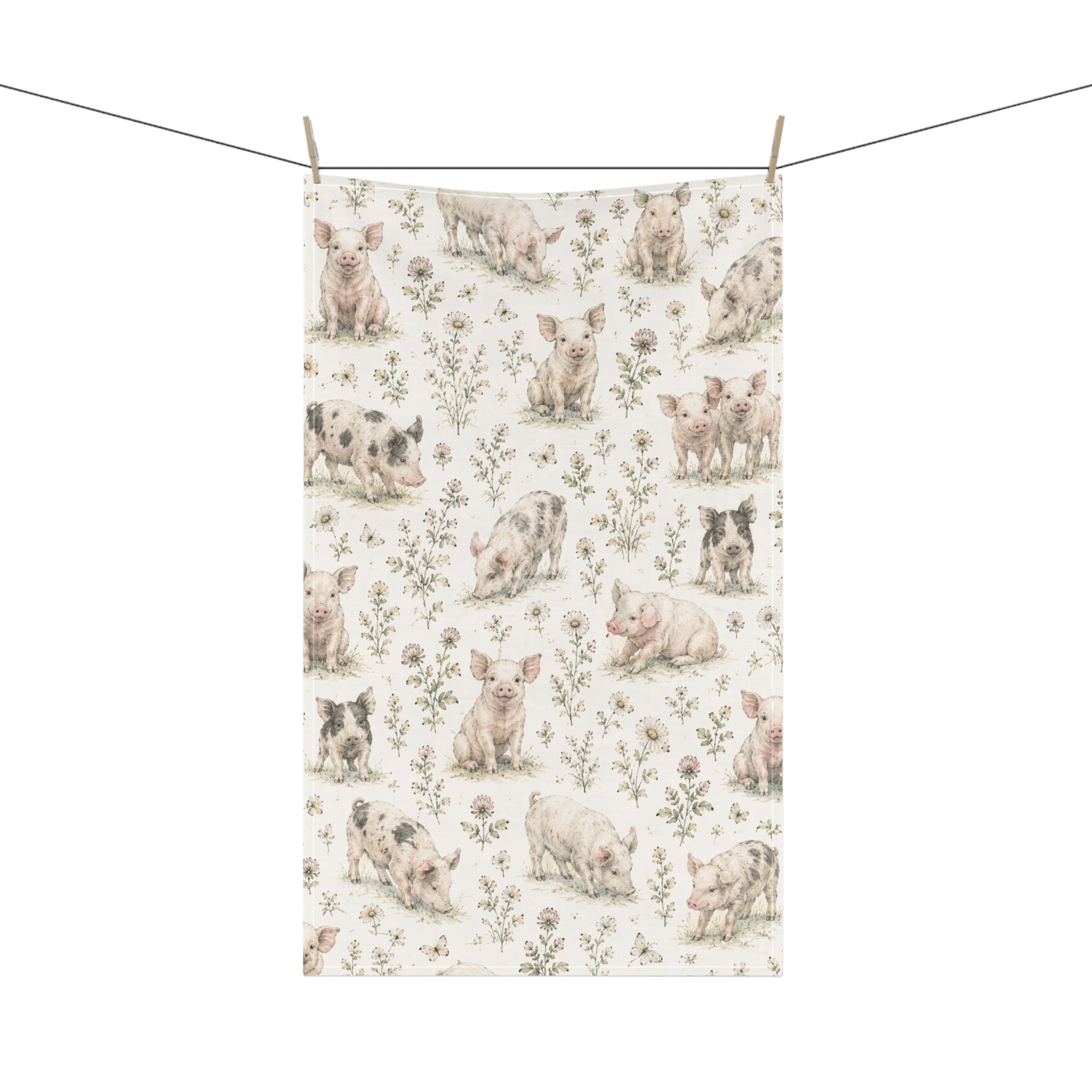 Piglet Pattern Cotton Tea Towel — Farmhouse Kitchen Decor