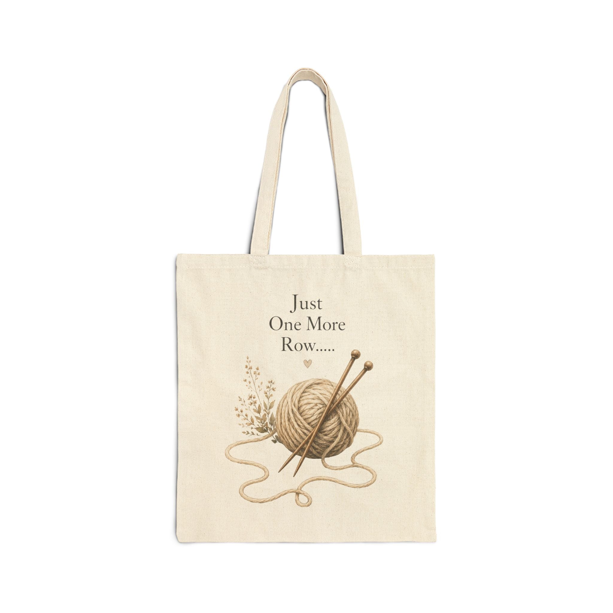 Just One More Row Knitting Tote Bag | Yarn Ball, Knitting Needles
