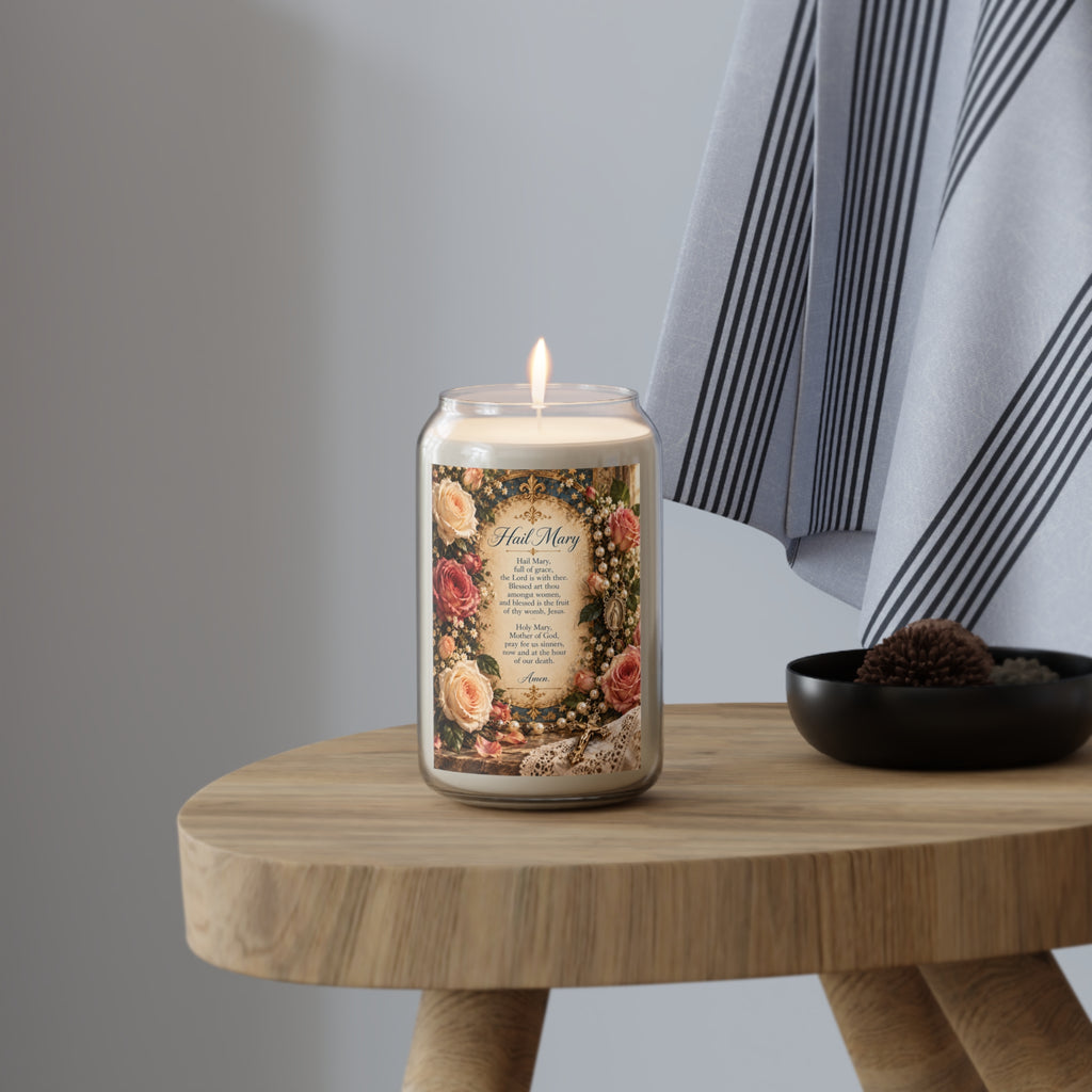 Hail Mary Prayer Soy Candle — 13.75oz Floral Devotional Candle