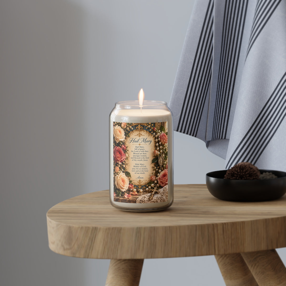 Hail Mary Prayer Soy Candle — 13.75oz Floral Devotional Candle