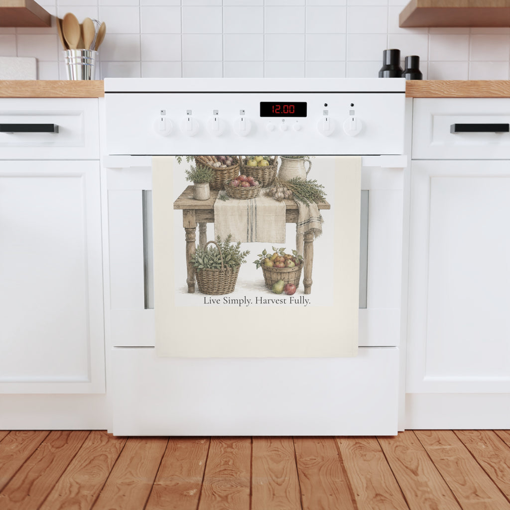 Live Simply Harvest Fully Cotton Tea Towel | Farmhouse Harvest Kitchen Decor