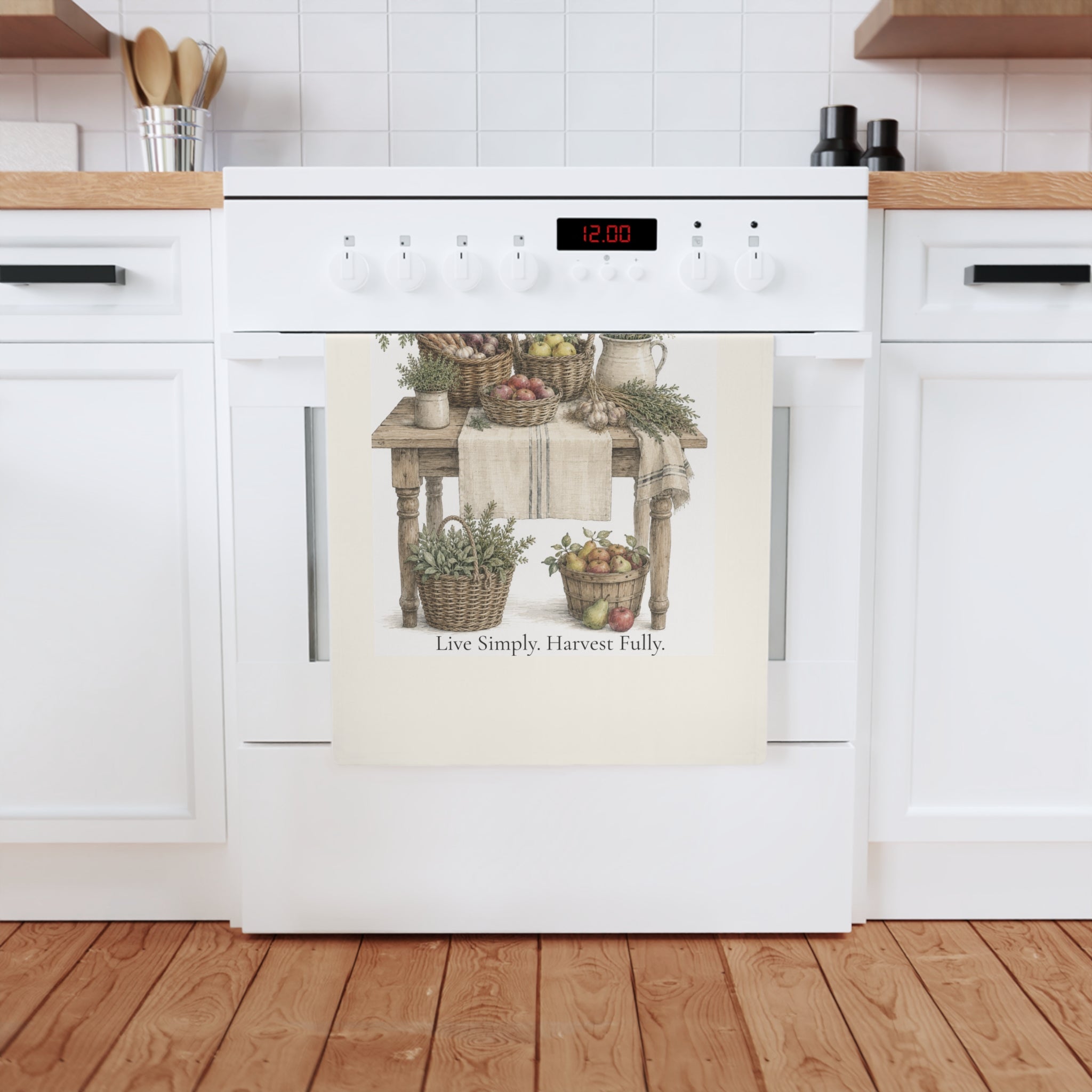 Live Simply Harvest Fully Cotton Tea Towel | Farmhouse Harvest Kitchen Decor