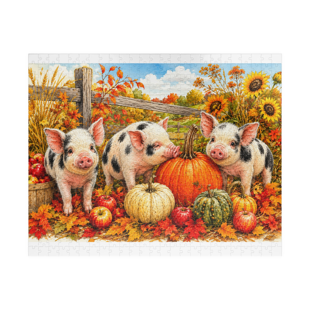 Harvest Piglets Jigsaw Puzzle | Cozy Autumn Farm Puzzle
