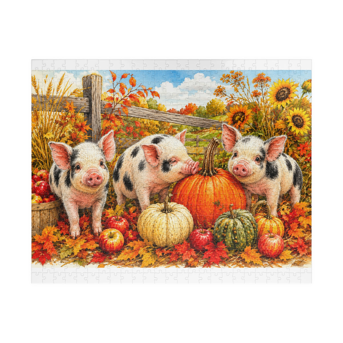 Harvest Piglets Jigsaw Puzzle | Cozy Autumn Farm Puzzle
