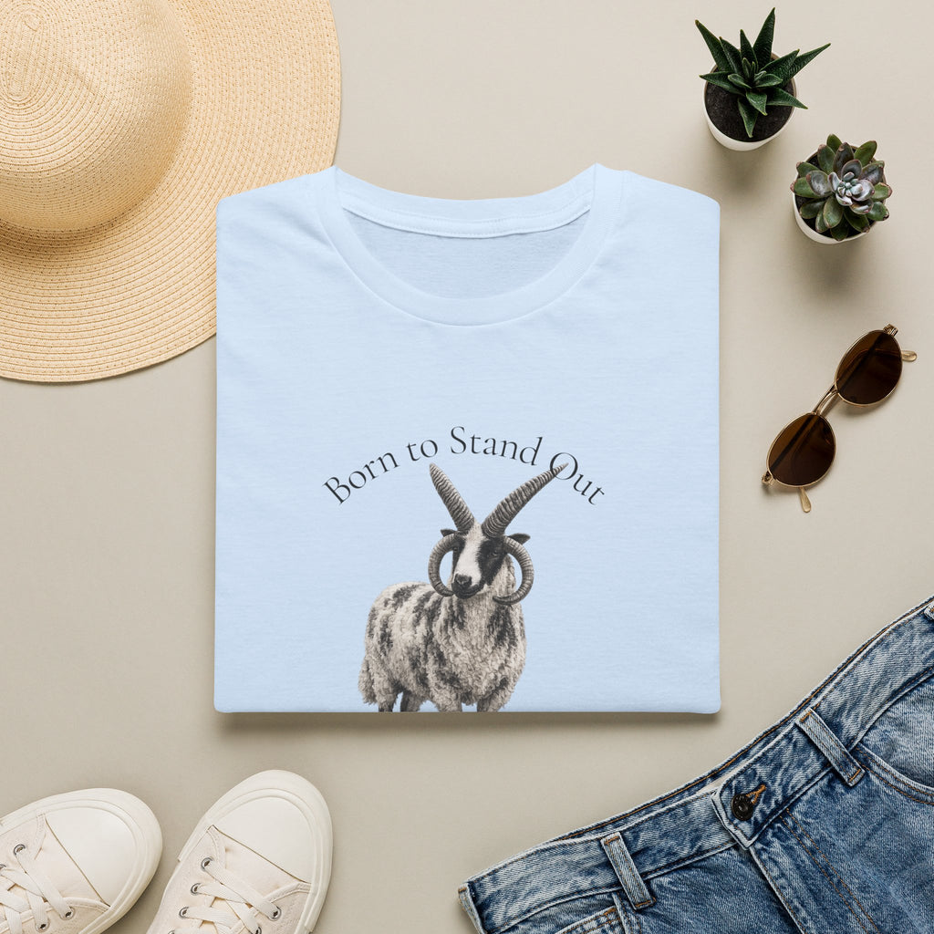 Born to Stand Out Jacob Sheep T-Shirt | 100% Cotton Farmhouse Graphic Tee | Four-Horn Sheep Shirt |
