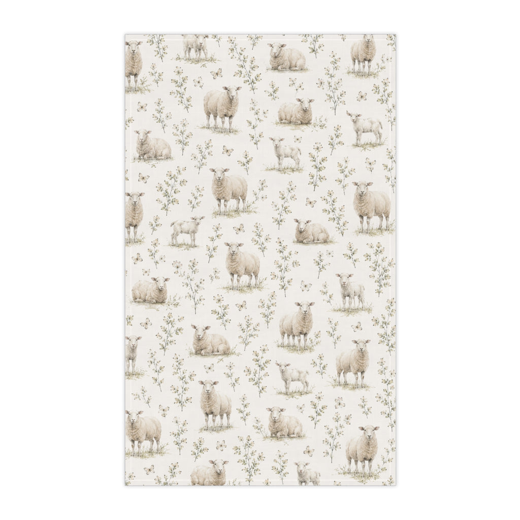 Sheep Meadow Tea Towel – Pencil Watercolor Farmhouse Kitchen Towel