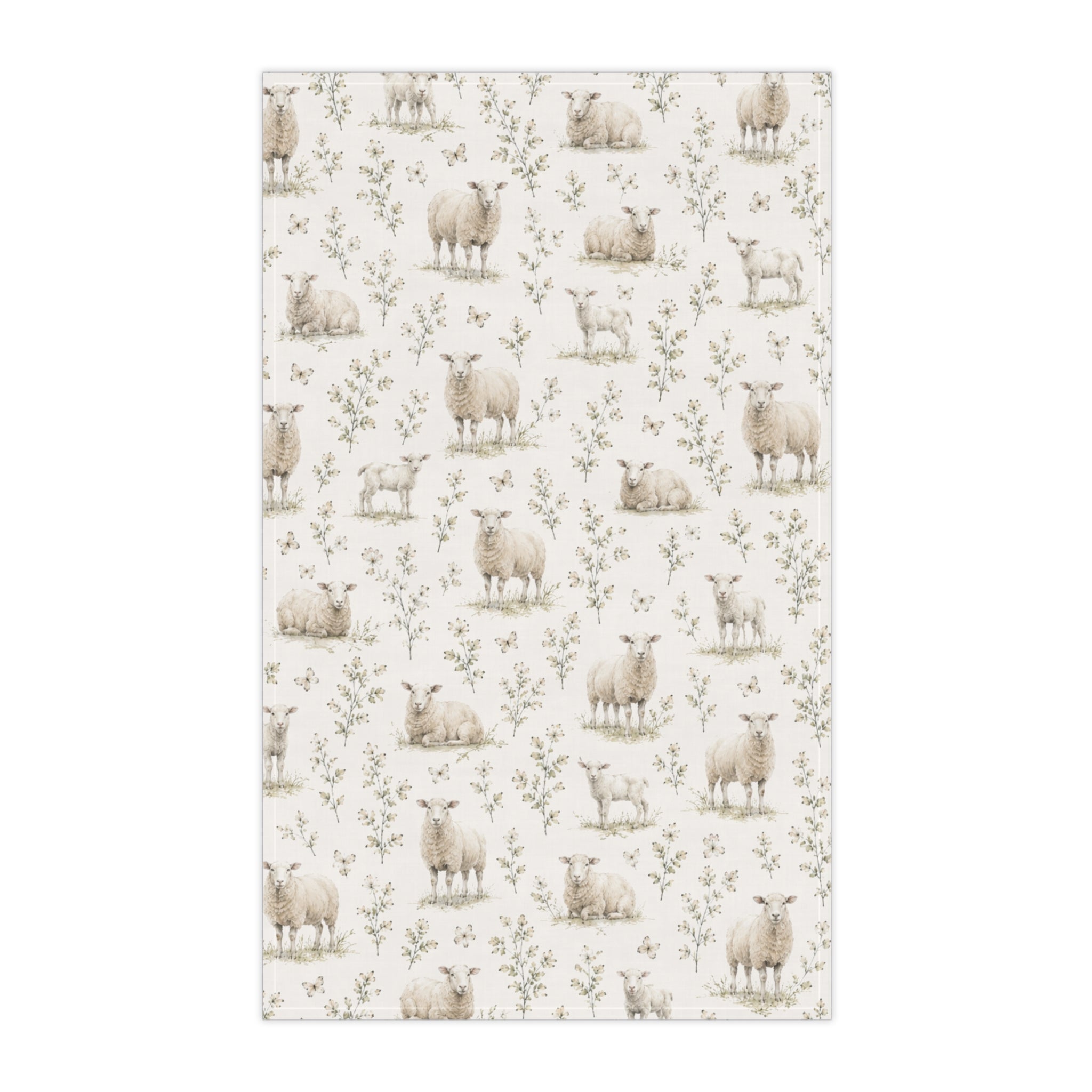 Sheep Meadow Tea Towel – Pencil Watercolor Farmhouse Kitchen Towel