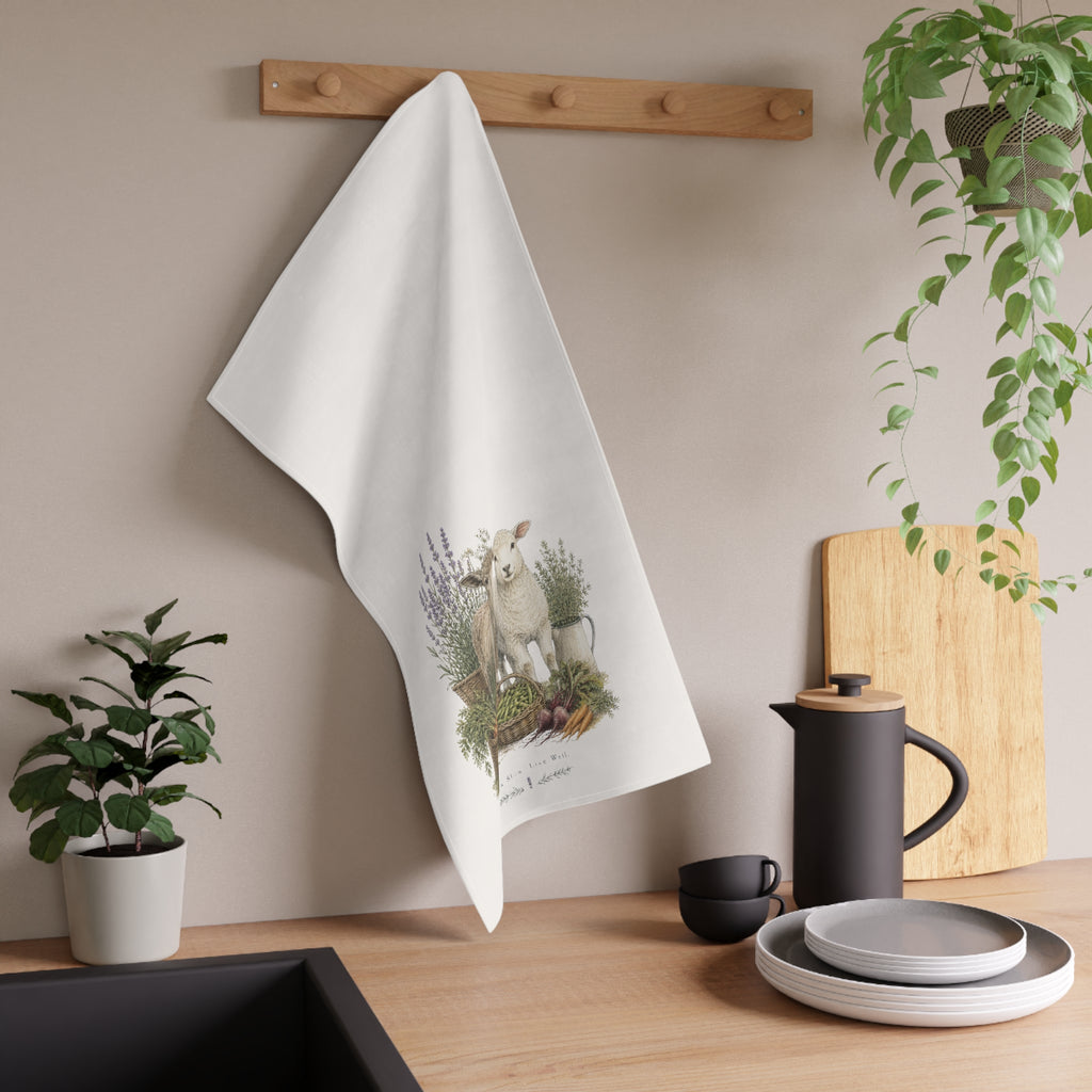 Vintage Farmhouse Lamb Tea Towel | Garden Harvest Kitchen Towel