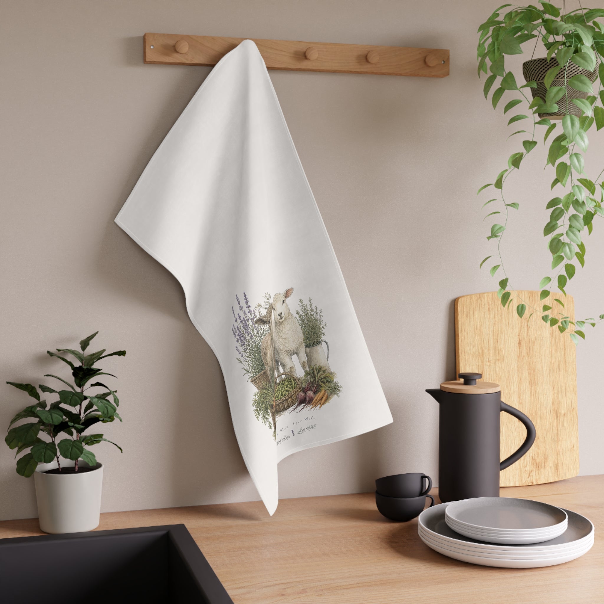 Vintage Farmhouse Lamb Tea Towel | Garden Harvest Kitchen Towel