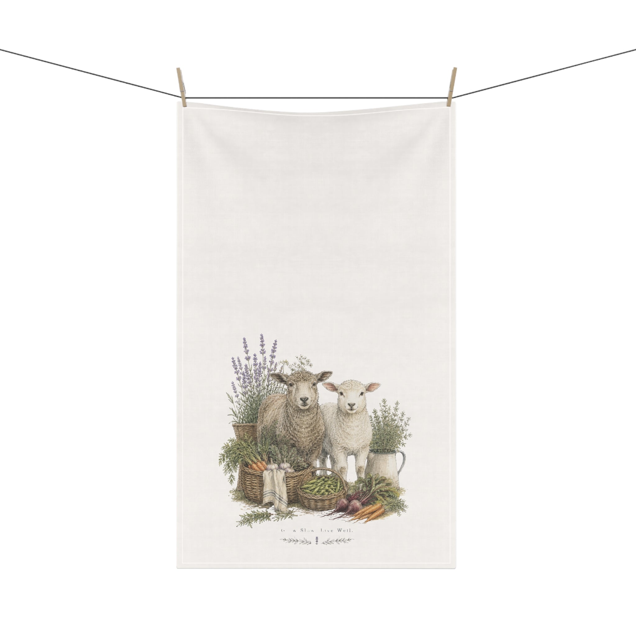 Vintage Farmhouse Lamb Tea Towel | Garden Harvest Kitchen Towel