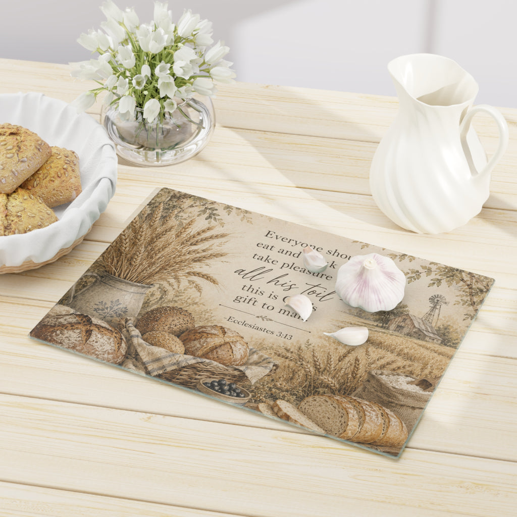 Rustic Bread & Harvest Cutting Board — Ecclesiastes 3:13 Scripture