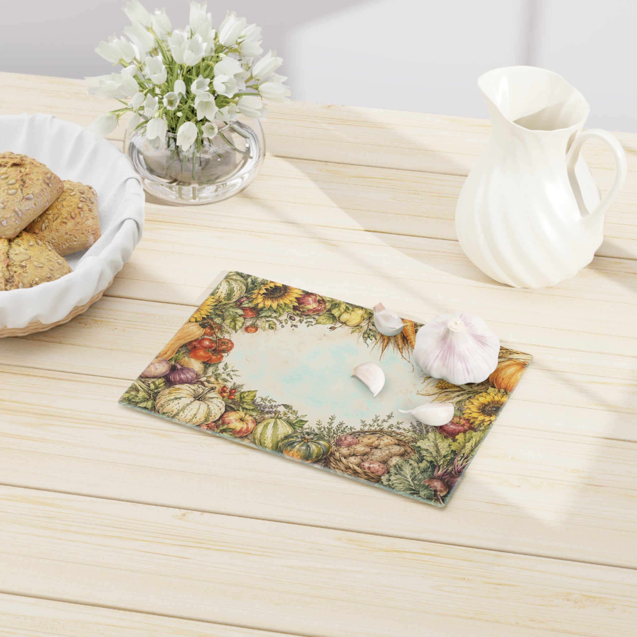 Autumn Harvest Cutting Board | Pumpkin Sunflower Vegetable Fall Kitchen