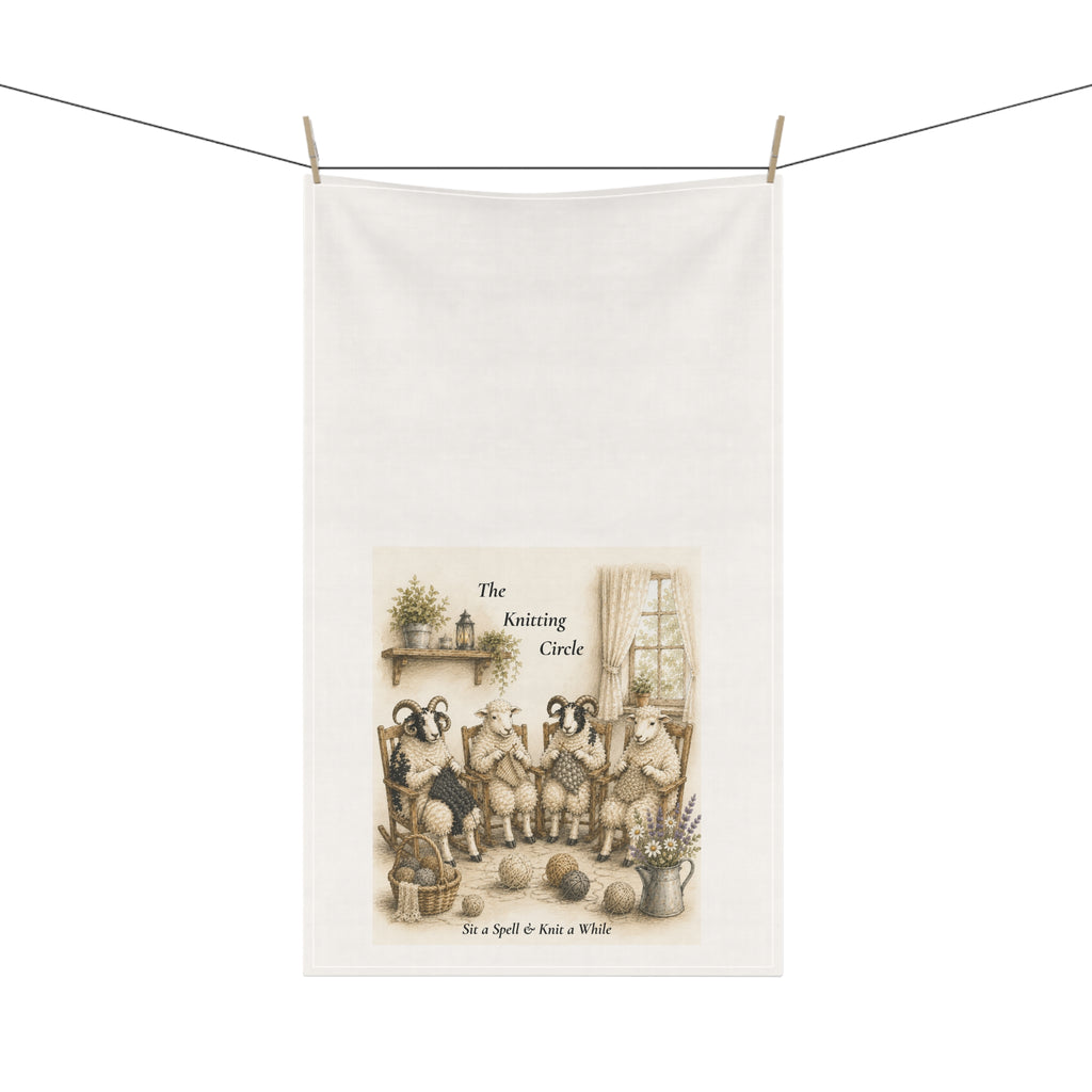 The Knitting Circle Tea Towel | Sheep Knitting Illustration