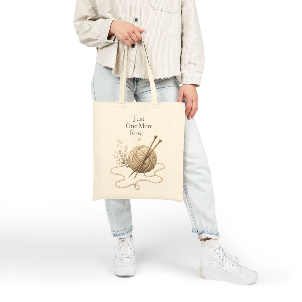 Just One More Row Knitting Tote Bag | Yarn Ball, Knitting Needles