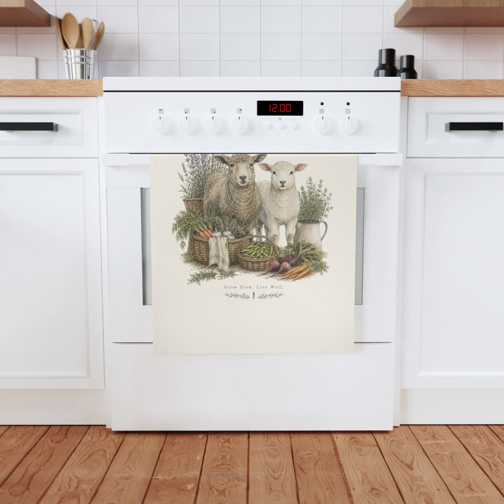 Farmhouse Sheep Cotton Tea Towel | Rustic Kitchen Linen