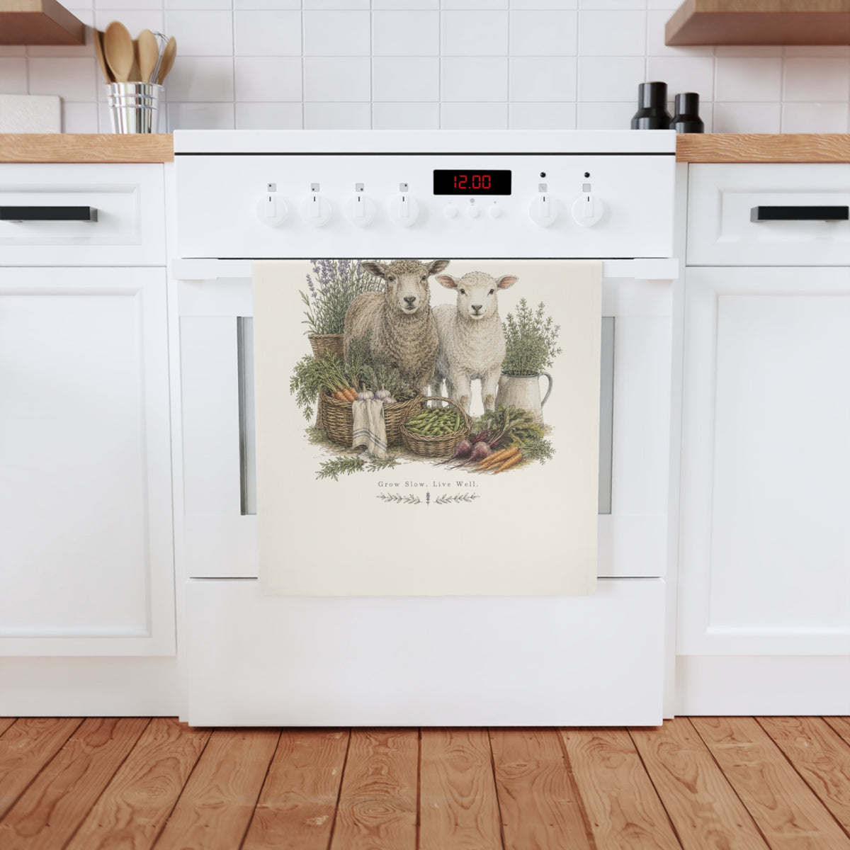 Farmhouse Sheep Cotton Tea Towel | Rustic Kitchen Linen