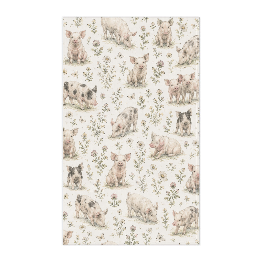 Piglet Pattern Cotton Tea Towel — Farmhouse Kitchen Decor