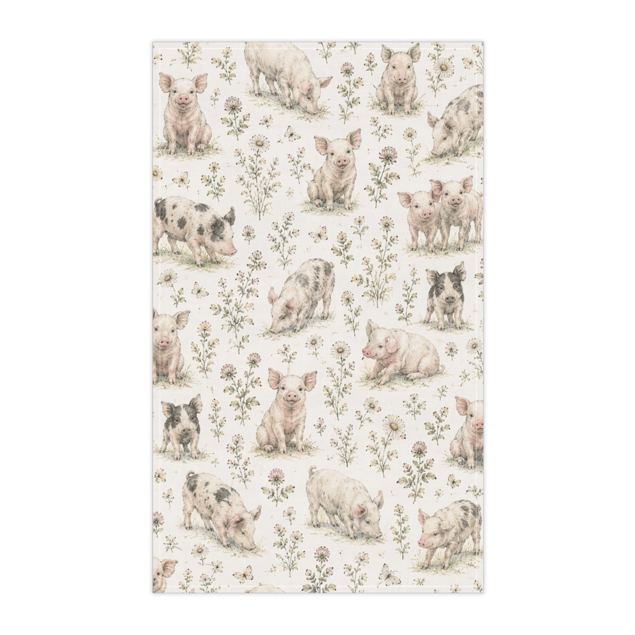 Piglet Pattern Cotton Tea Towel — Farmhouse Kitchen Decor