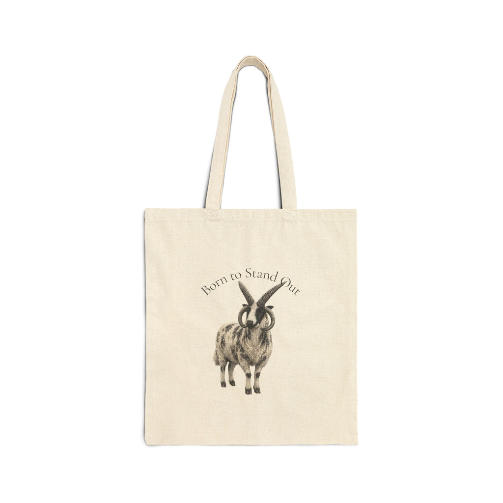 Born to Stand Out Jacob Sheep Cotton Tote Bag | Farmhouse Market Tote | Four-Horn Sheep Gift | Fiber Artist & Homestead Tote
