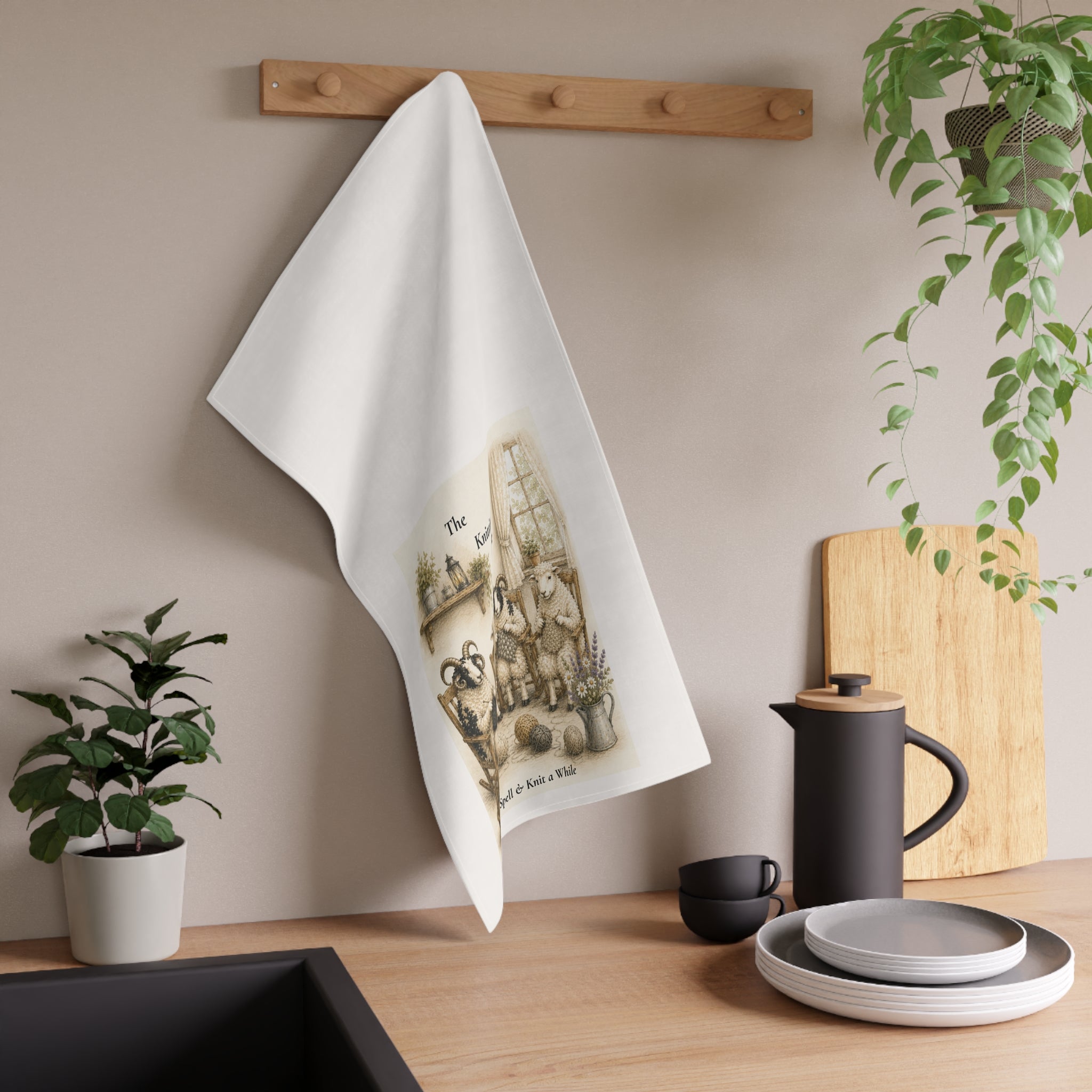 The Knitting Circle Tea Towel | Sheep Knitting Illustration