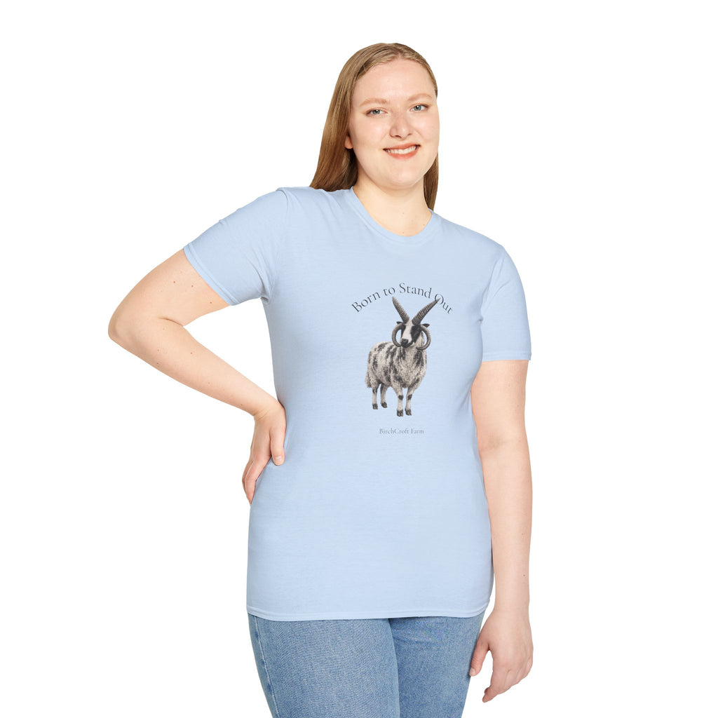 Born to Stand Out Jacob Sheep T-Shirt | 100% Cotton Farmhouse Graphic Tee | Four-Horn Sheep Shirt |