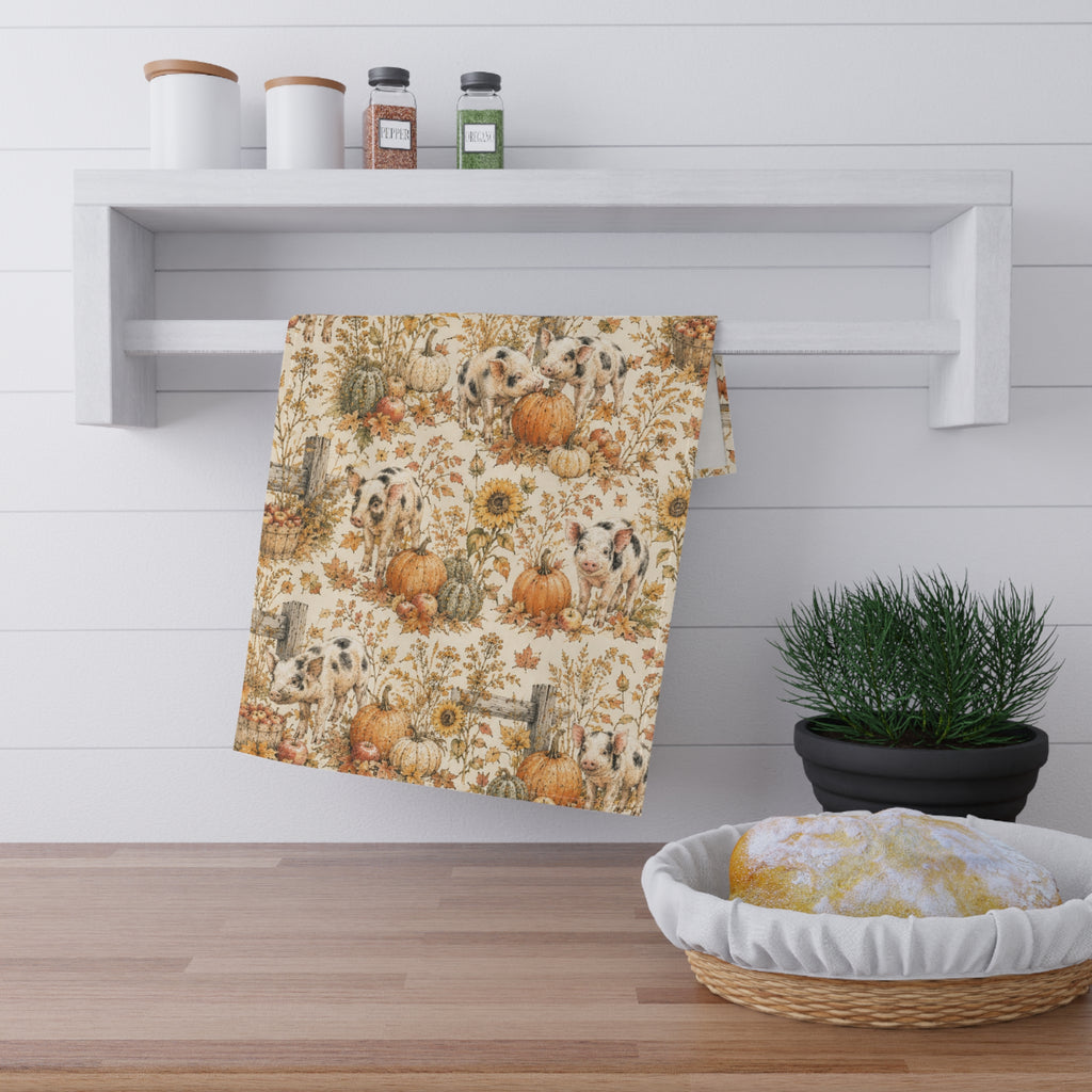 Harvest Piglets Tea Towel | Autumn Farmhouse Kitchen Towel