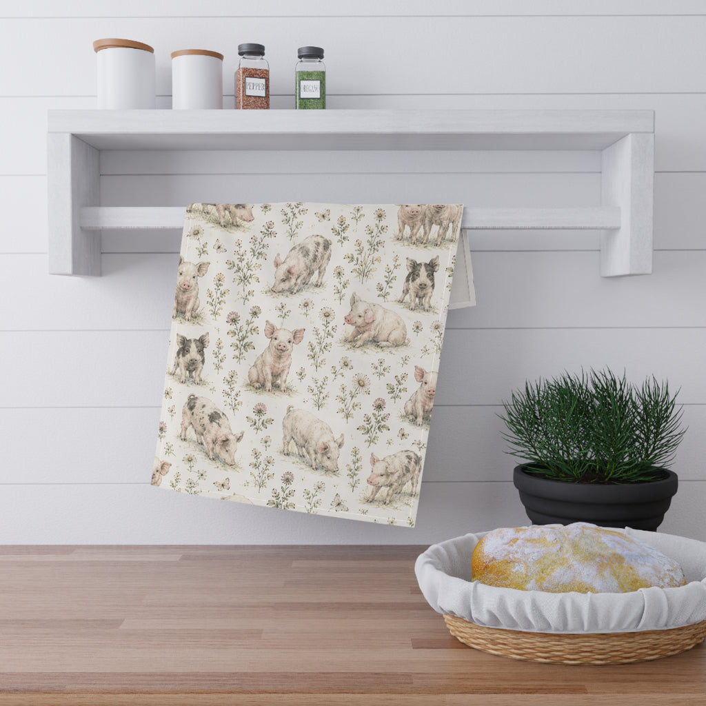 Piglet Pattern Cotton Tea Towel — Farmhouse Kitchen Decor