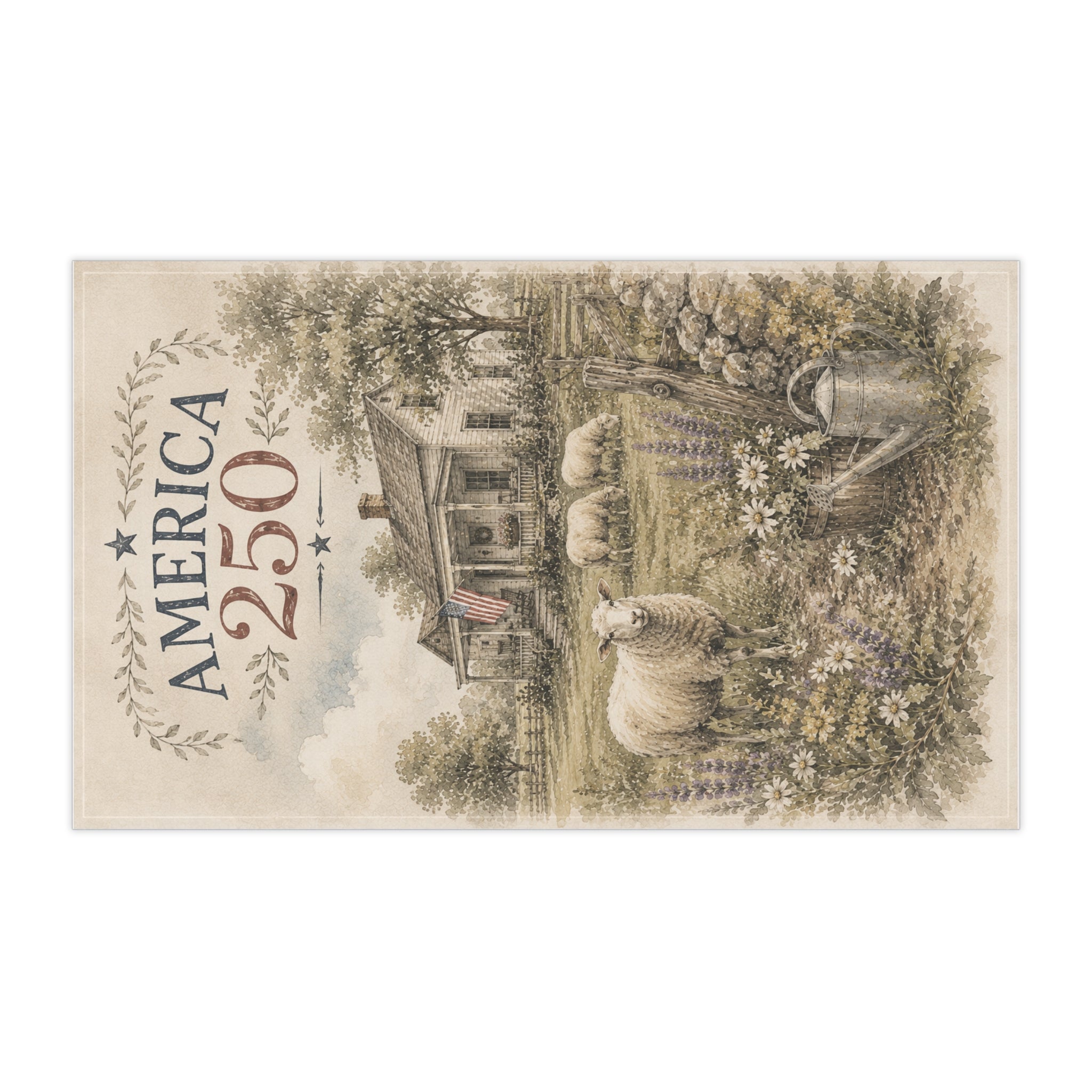 America 250 Farmhouse Sheep Tea Towel | Rustic Country Cottage Kitchen Towel