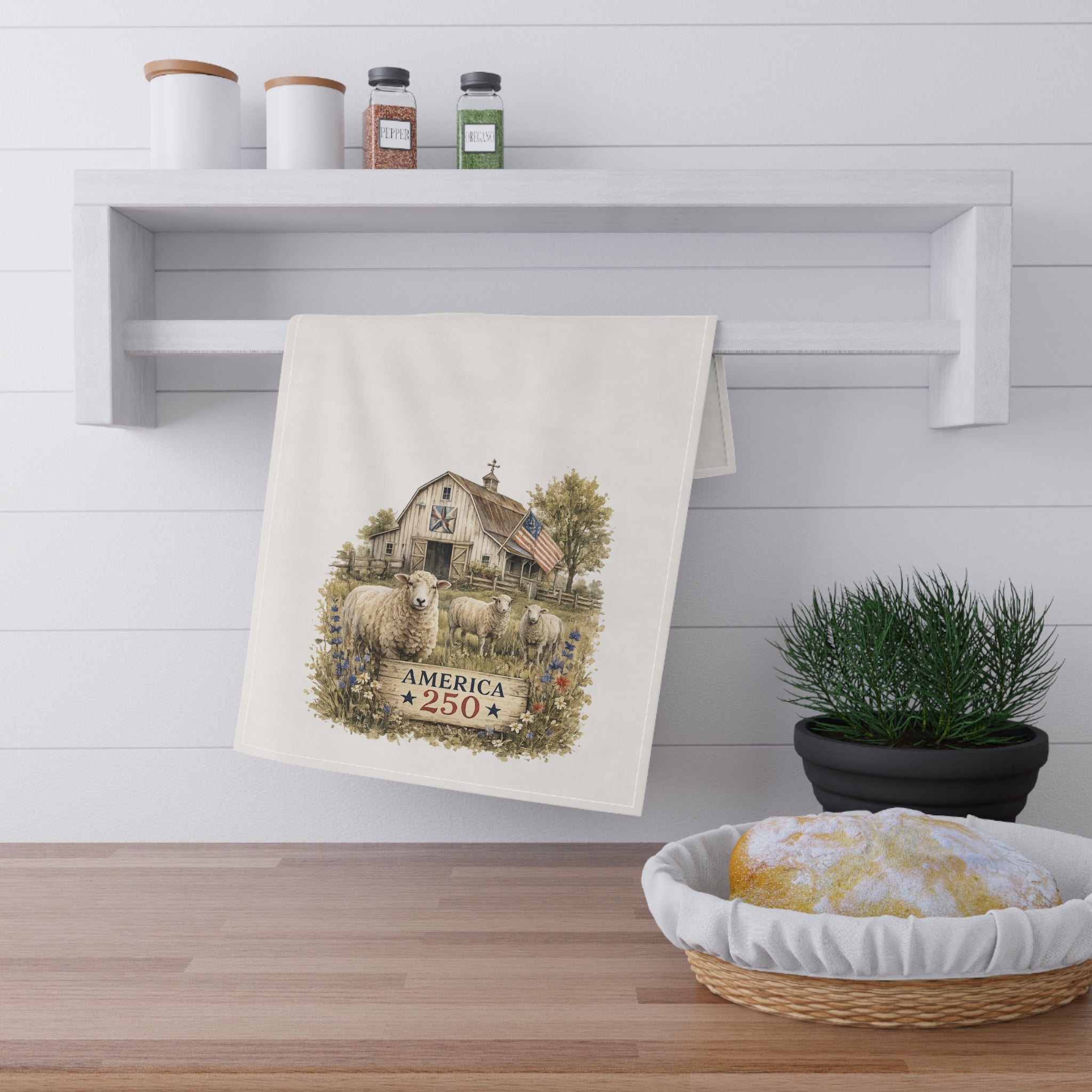 America 250 Barn Sheep Tea Towel | Patriotic Farmhouse Kitchen
