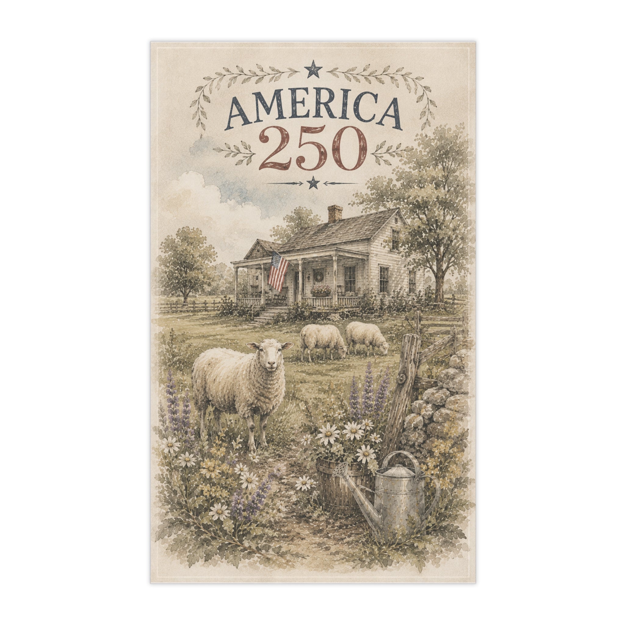 America 250 Farmhouse Sheep Tea Towel | Rustic Country Cottage Kitchen Towel