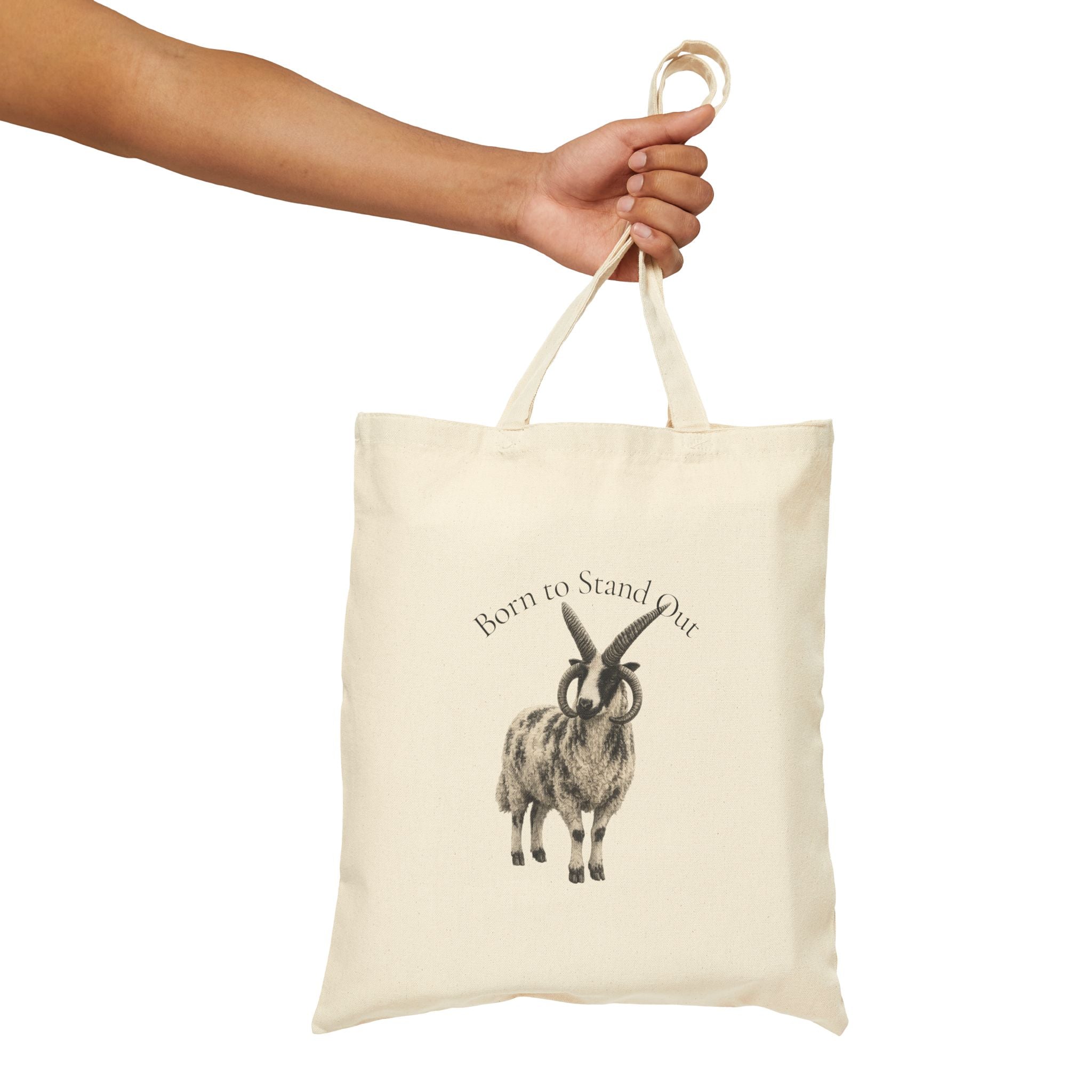 Born to Stand Out Jacob Sheep Cotton Tote Bag | Farmhouse Market Tote | Four-Horn Sheep Gift | Fiber Artist & Homestead Tote