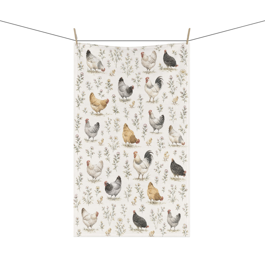Farmhouse Chicken Tea Towel — Watercolor Hen Kitchen Towel