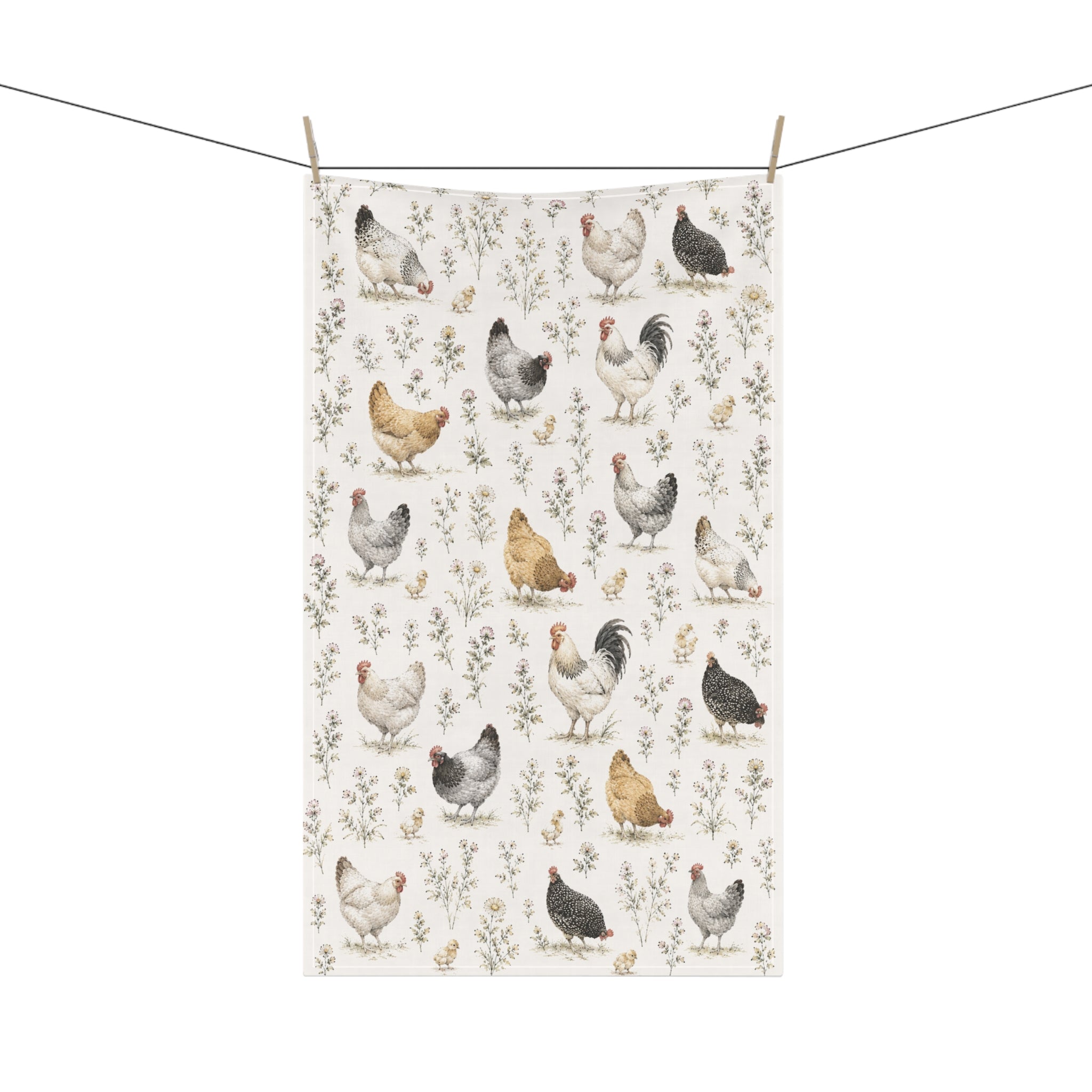 Farmhouse Chicken Tea Towel — Watercolor Hen Kitchen Towel