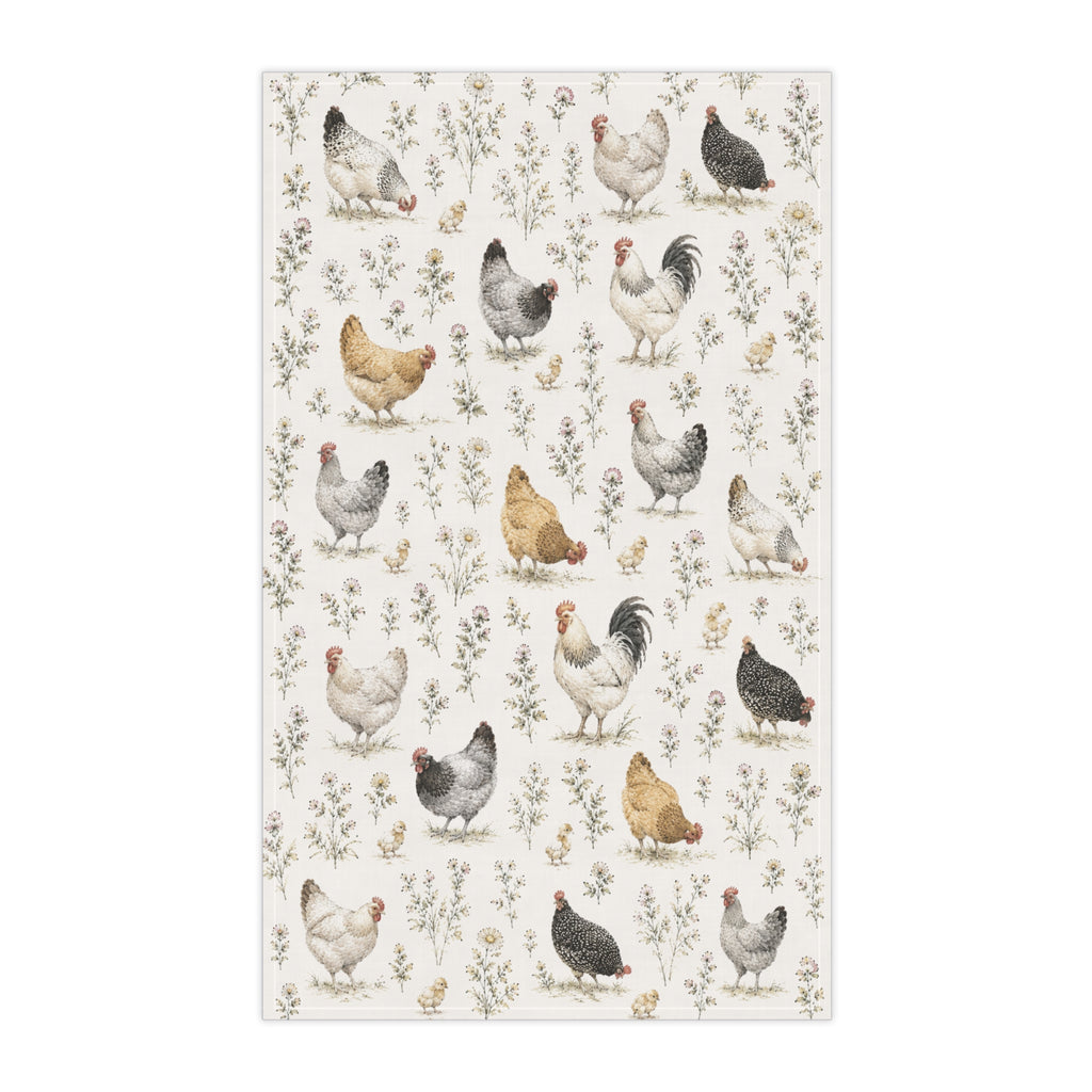 Farmhouse Chicken Tea Towel — Watercolor Hen Kitchen Towel
