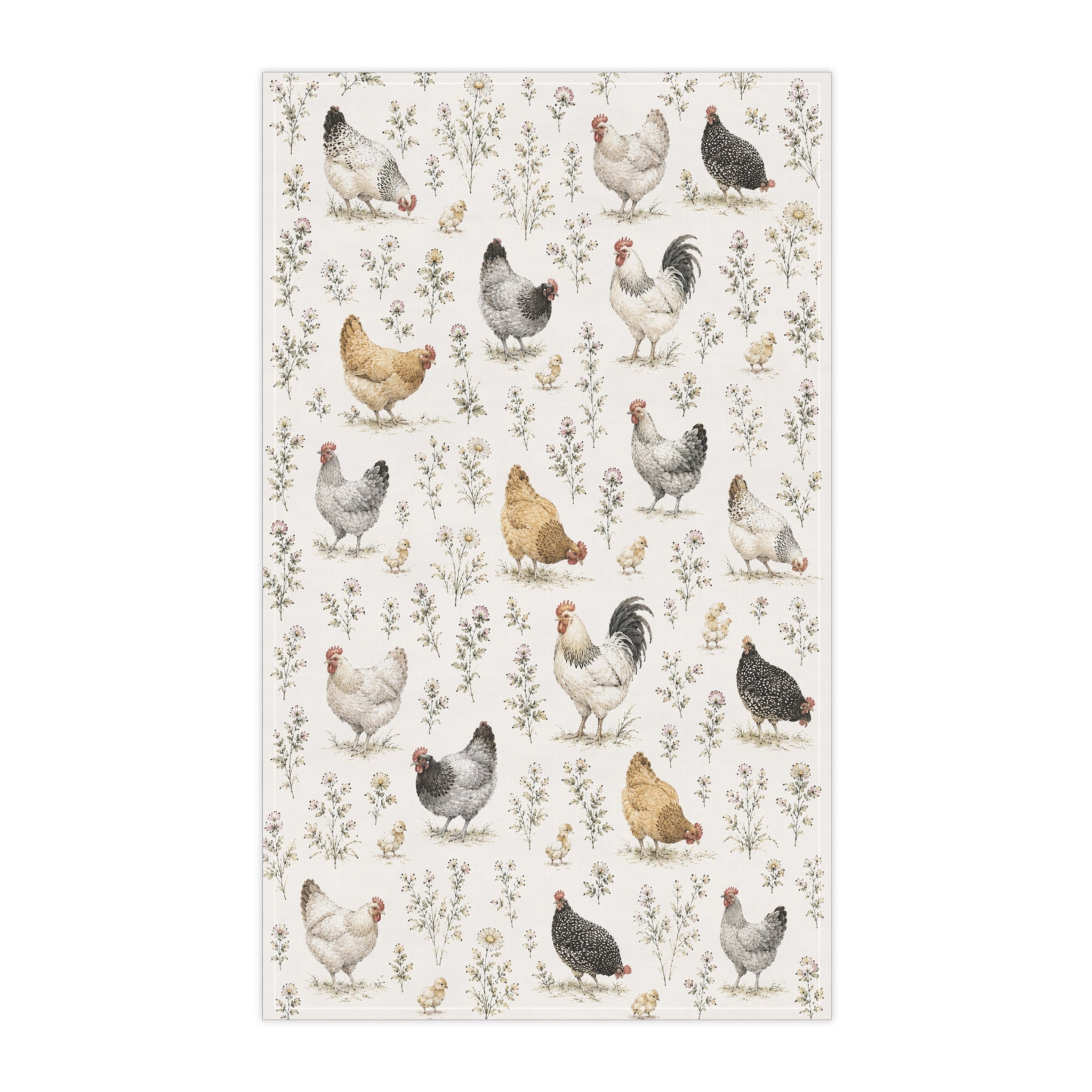 Farmhouse Chicken Tea Towel — Watercolor Hen Kitchen Towel
