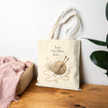 Just One More Row Knitting Tote Bag | Yarn Ball, Knitting Needles