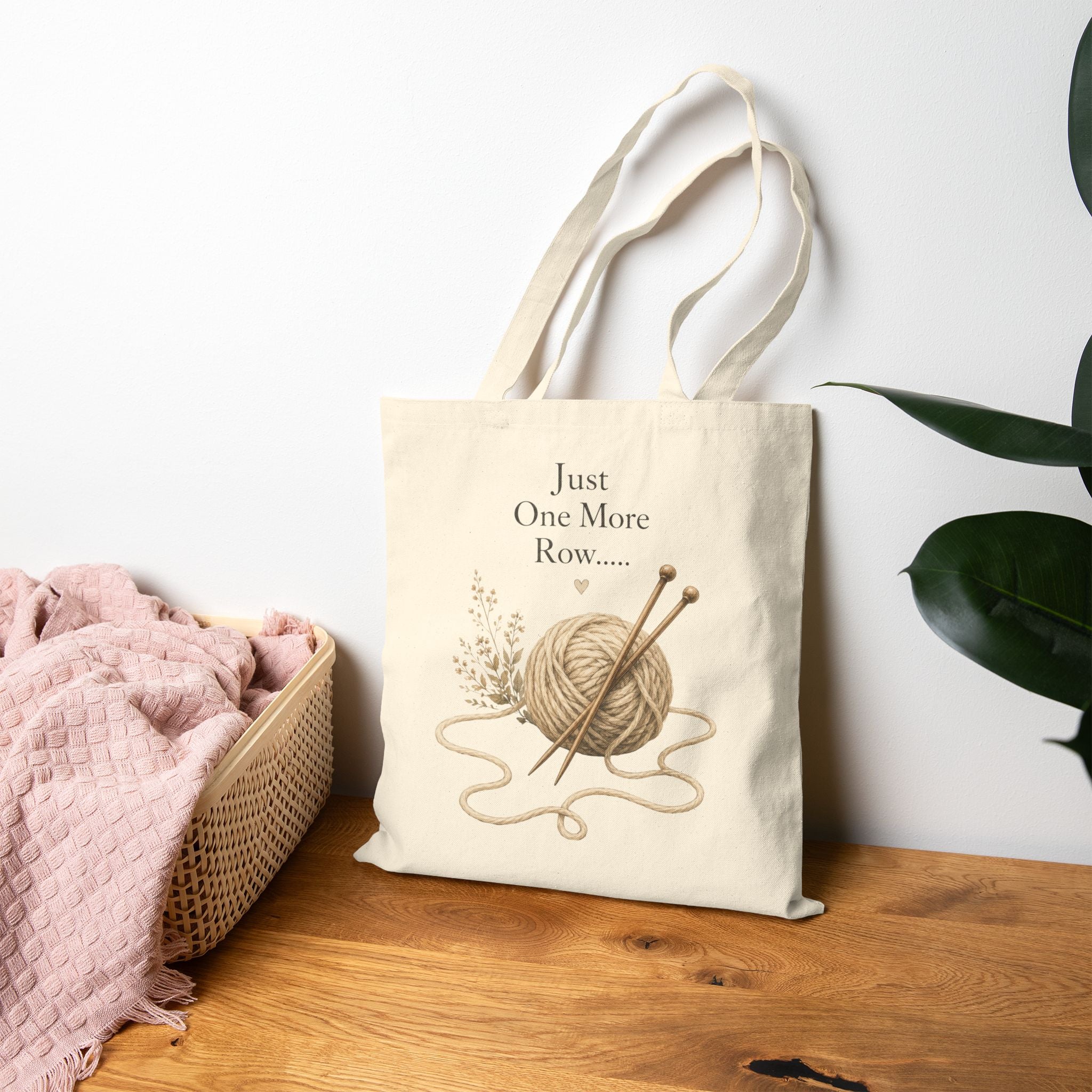Just One More Row Knitting Tote Bag | Yarn Ball, Knitting Needles