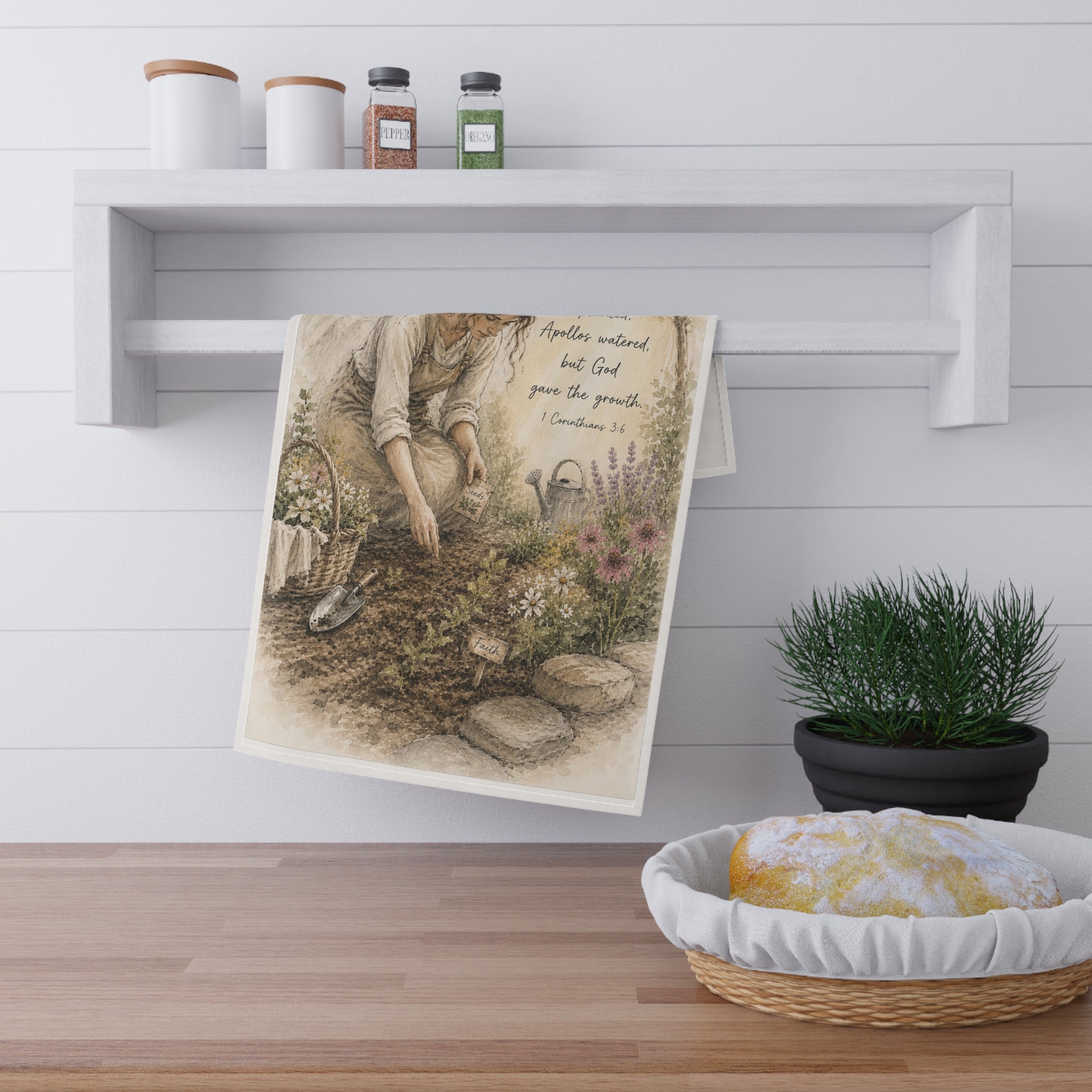 Gardening with God Tea Towel | Christian kitchen decor