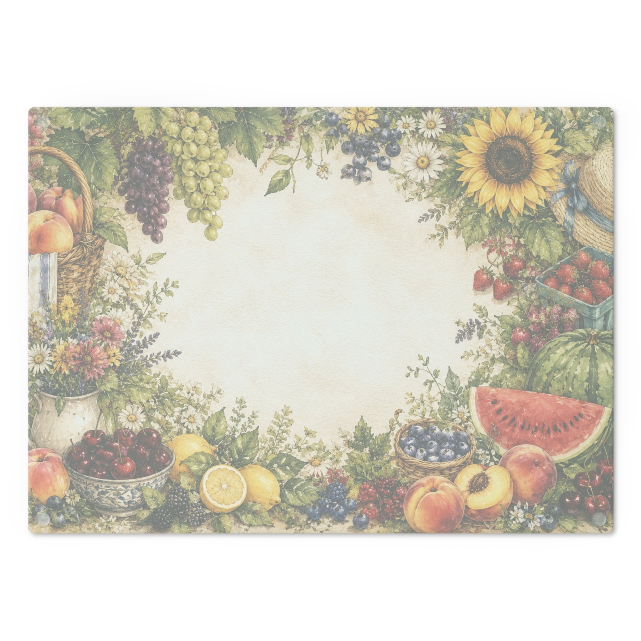 Sunflower and Fruit Cutting Board | Vintage Fruit Kitchen Decor