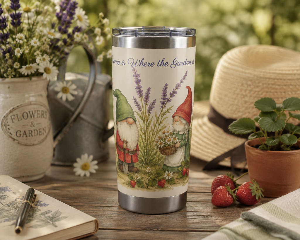Gnome Is Where the Garden Is Tumbler – Whimsical Garden Gnome Travel Cup