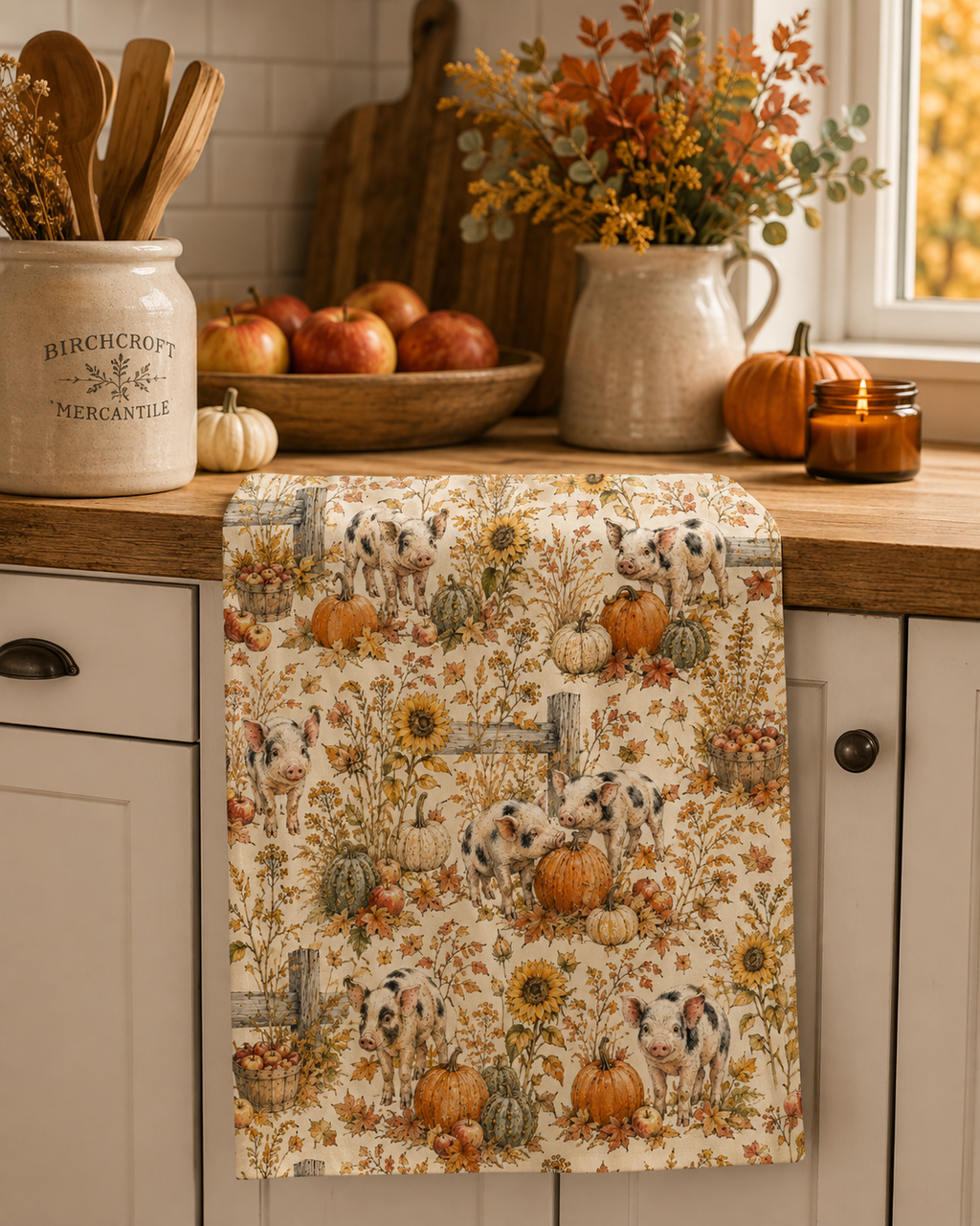 Harvest Piglets Tea Towel | Autumn Farmhouse Kitchen Towel