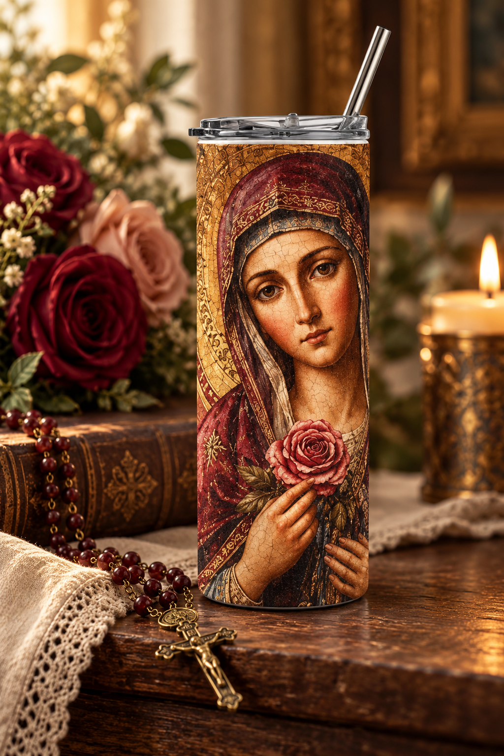 Our Lady of the Roses | Marian Devotional Tumbler