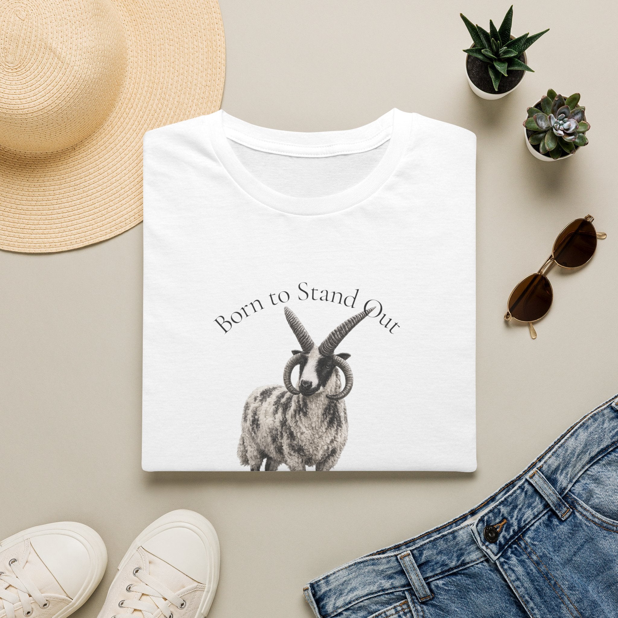 Born to Stand Out Jacob Sheep T-Shirt | 100% Cotton Farmhouse Graphic Tee | Four-Horn Sheep Shirt |