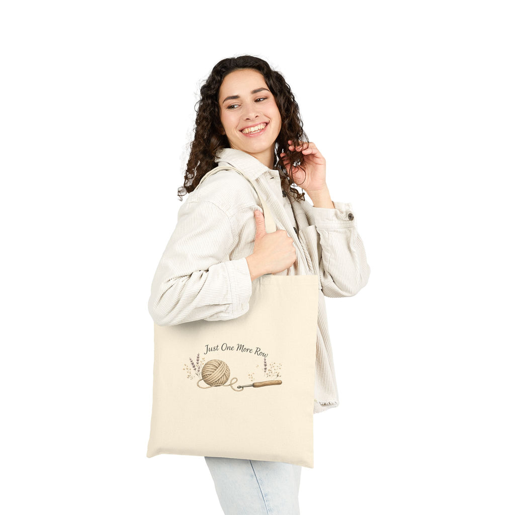 Just One More Row Crochet tote bag | Canvas Tote, Yarn and Hook Illustration