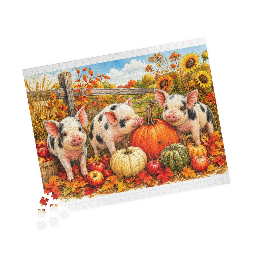 Harvest Piglets Jigsaw Puzzle | Cozy Autumn Farm Puzzle