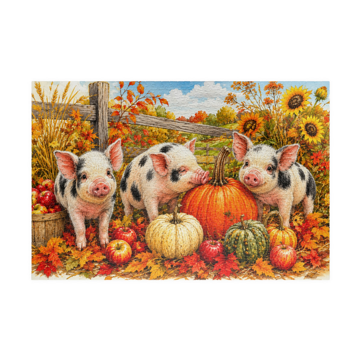 Harvest Piglets Jigsaw Puzzle | Cozy Autumn Farm Puzzle